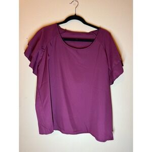 Womens Plus Size XXL Burgundy Red Flutter Sleeve Scoop Neck Top Polyester